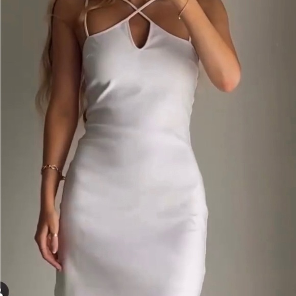 Zara White Elastic Trim Mini Dress Size M Spaghetti Strap New - Picture 3 of 16